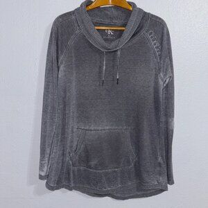 Calvin Klein Gray Cowl Neck Pullover Sweatshirt M Distressed Grunge Soft Knit
